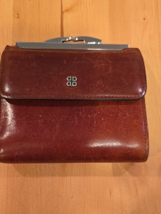 Bosca Handbags - Bosca Leather Bifold Wallet with Silver Clasp - Brown